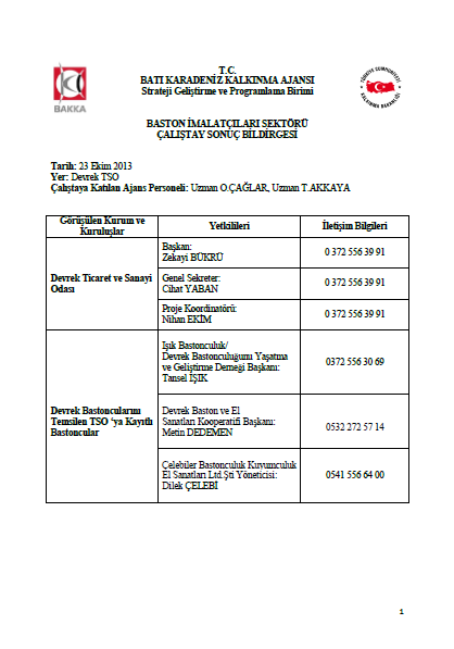 Devrek Bastonculuğu Çalıştayı Sonuç Bildirgesi
