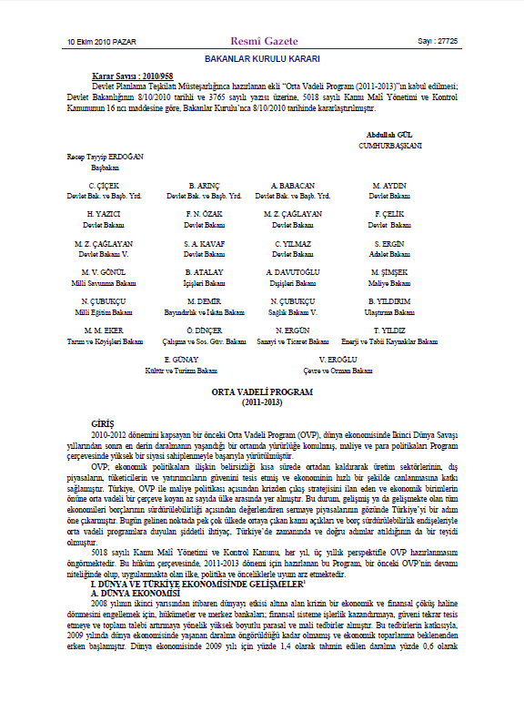 2011-2013 Orta Vadeli Program