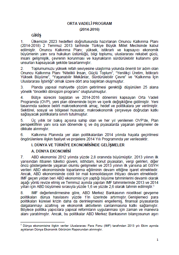 2014-2016 Orta Vadeli Program